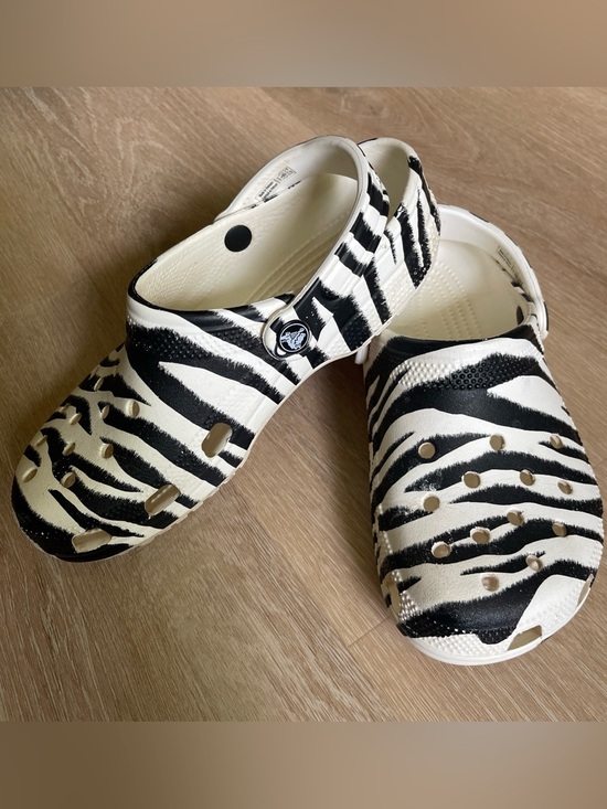 Shoes - CROCS Black and White Zebra Stripe Animal Print Slip on Clogs Women’s 8 Men’s 6